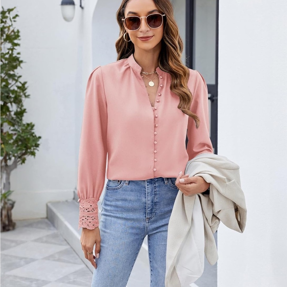 Chic Pink Long Sleeve Blouse